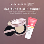 [RADIANT SET SKIN BUNDLE] Instaperfect Skin Glow Cover Mesh Cushion + Labore Physical Sunscreen SPF 50 PA++++ Travel Size 10ml - Mineral Sunscreen Wajah Non-Comedogenic- Tampilan Muka dengan High Coverage Flawless Glow- Foundation-Concealer Muka