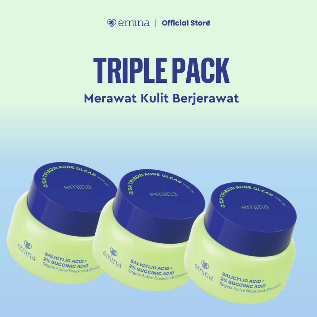 NEW! Emina Cica Triacid Acne Clear Water Gel 30g - Moisturizer Pelembab Jerawat, Meredakan Jerawat, Mengontrol Sebum Wajah, Soothing, untuk Kulit Berminyak/Sensitive, Pelembab Seringan Air | Mengandung Salicylic Acid, Succinic Acid, Lactid acid, Cica