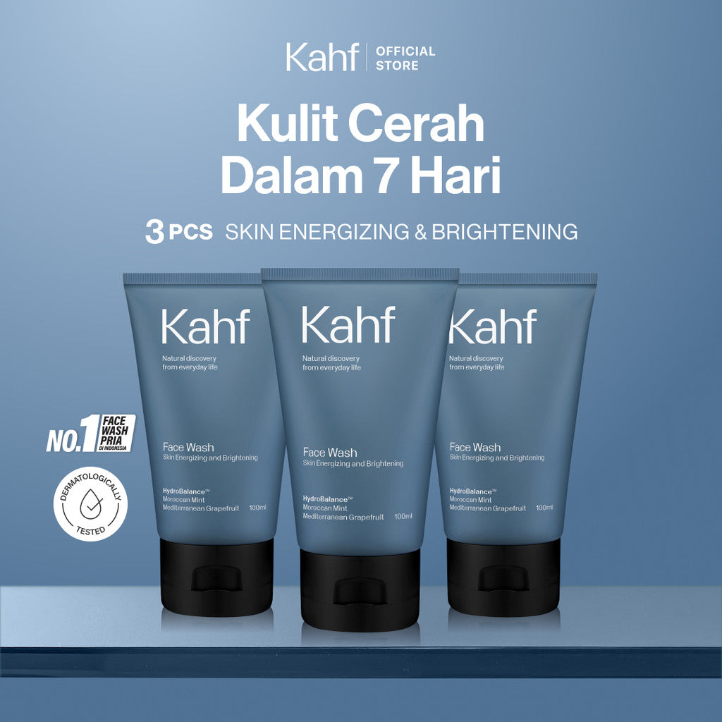 [SPECIAL 11.11 : B3G4 - KAHF BUNDLE 3IN1 PAKET FACIAL WASH] Triple Pack Face Wash 100 ml - Sabun Cuci Muka Pria Brightening, Acne, Oily, Comedo, Sensitive Skin - Wajah Glowing, Jerawat Hilang, Bebas Minyak - Gentle Cleanser Low pH for Daily Use