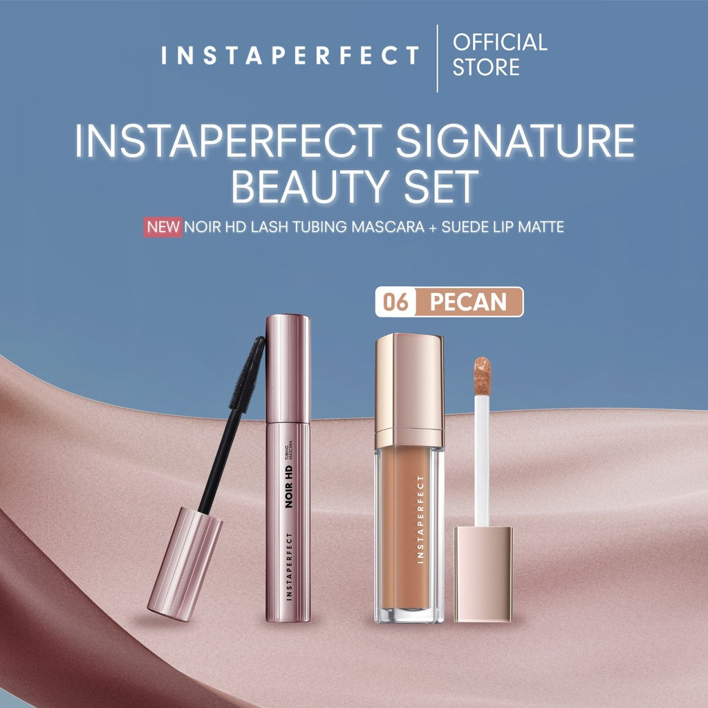 Instaperfect Signature Beauty Set: Bundle Suede Lip Matte + Noir HD Lash Tubing Mascara- Beauty Make Up Set untuk tampilan flawless- Mascara Peel Off - Lip Cream- Lip Matte