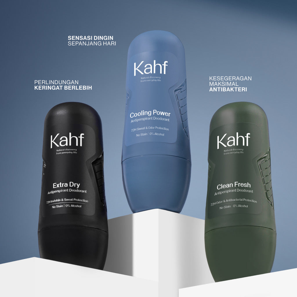 Kahf Extra Dry Antiperspirant Deodorant Roll On 45 ml - Deodoran Pria Memberikan Perlindungan dari Keringat Berlebih, Kering Lebih Lama, Nyaman di Kulit - Deo Anti Iritasi, Bebas Bau, Tahan Keringat, Wangi Seharian - Suitable for Daily Use