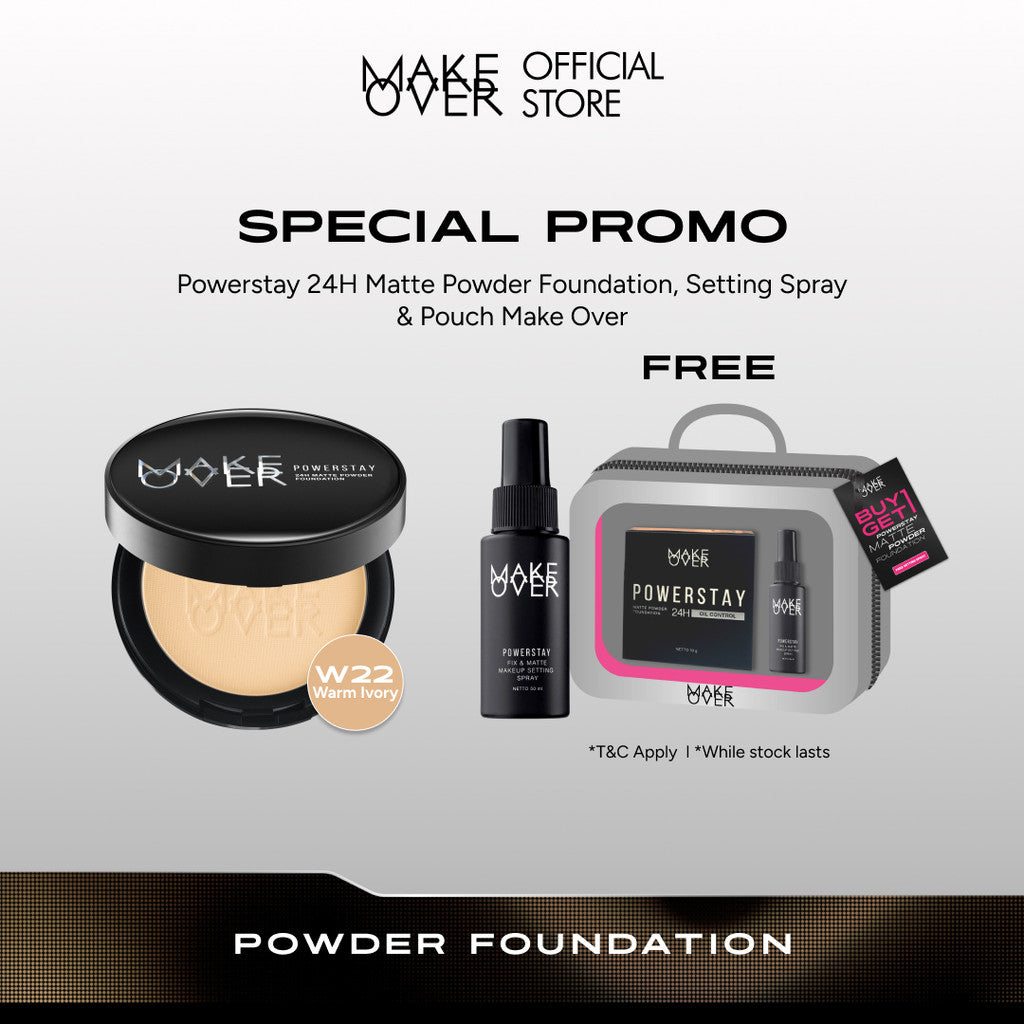 [SPECIAL 11.11] MAKE OVER Powerstay 24H Matte Powder Foundation - Bedak Padat High Coverage Ringan Compact Flawless Make Up Tahan Lama 24 Jam Non-Comedogenic BEST SELLER Poreless Somethin Time Less w Maybe Euphoria Blurring