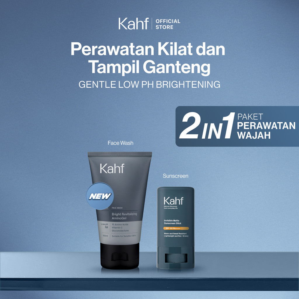 [KAHF BUNDLE 2IN1 PAKET PERAWATAN WAJAH : SKINCARE UNTUK COWOK YANG GAK PUNYA WAKTU PERAWATAN] Paket Perawatan Kilat & Tampil Ganteng (Face Wash + Sunscreen Stick) - Suitable for Daily Use