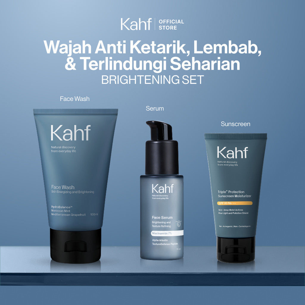 [KAHF BUNDLE 3IN1 PAKET PERAWATAN WAJAH : WAJAH ANTI KETARIK, LEMBAB, & TERLINDUNGI SEHARIAN] Paket Face Care Expert Complete Kit (Face Wash + Serum + Sunscreen Moisturizer) - Suitable for Daily Use