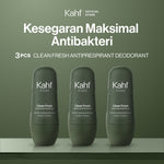 Kahf Clean Fresh Antiperspirant Deodorant Roll On 45 ml - Deodoran Pria Memberikan Perlindungan Ekstra Antibakteri, Kering Sepanjang Hari - Deo Anti Iritasi, Bebas Bau, Tahan Keringat, Wangi Seharian - Suitable for Daily Use