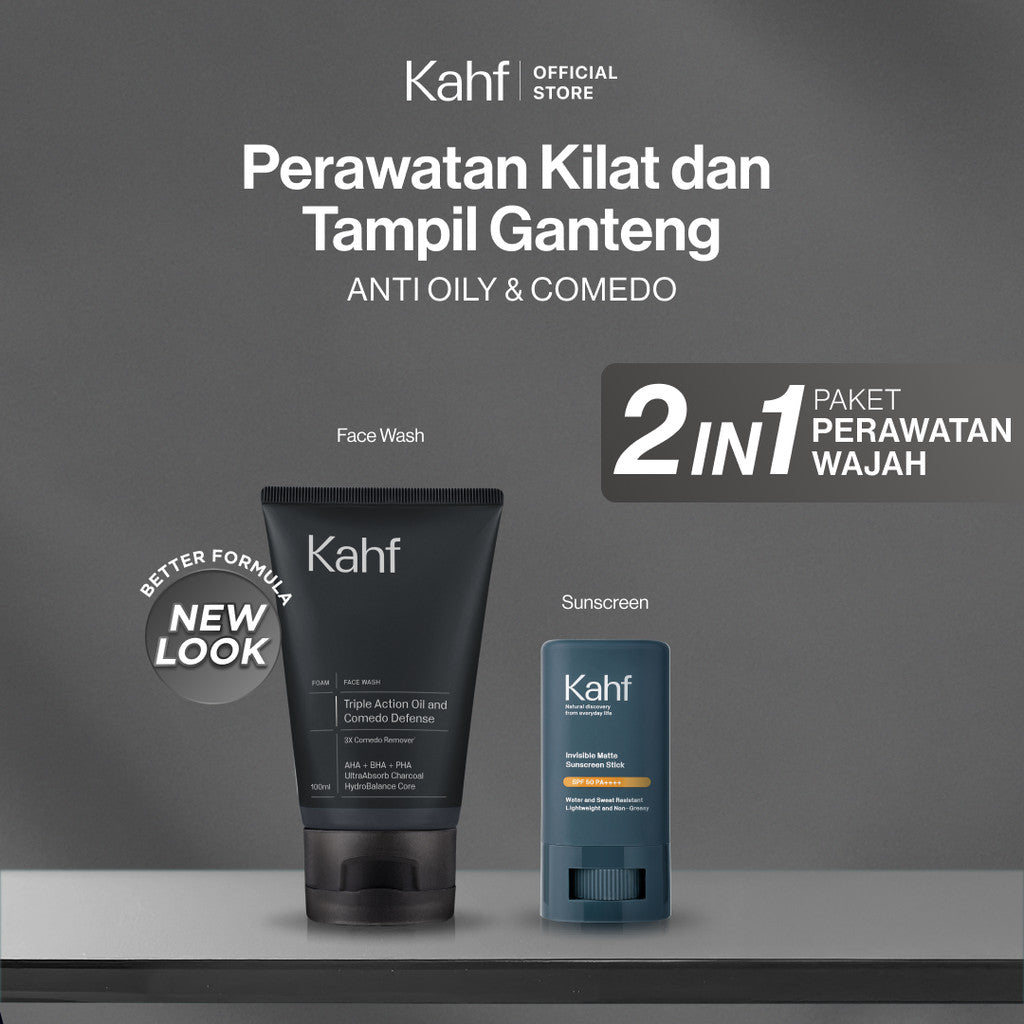 [KAHF BUNDLE 2IN1 PAKET PERAWATAN WAJAH : SKINCARE UNTUK COWOK YANG GAK PUNYA WAKTU PERAWATAN] Paket Perawatan Kilat & Tampil Ganteng (Face Wash + Sunscreen Stick) - Suitable for Daily Use