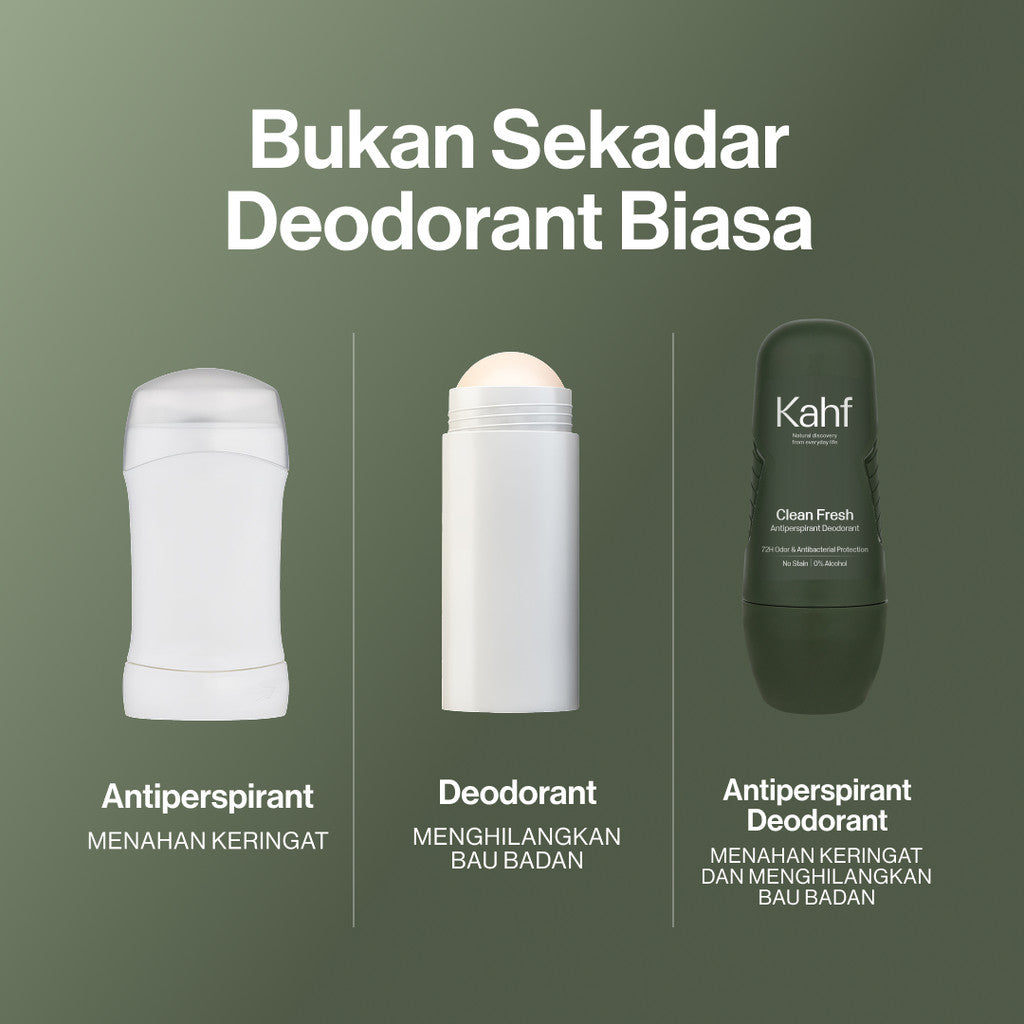 Kahf Clean Fresh Antiperspirant Deodorant Roll On 45 ml - Deodoran Pria Memberikan Perlindungan Ekstra Antibakteri, Kering Sepanjang Hari - Deo Anti Iritasi, Bebas Bau, Tahan Keringat, Wangi Seharian - Suitable for Daily Use