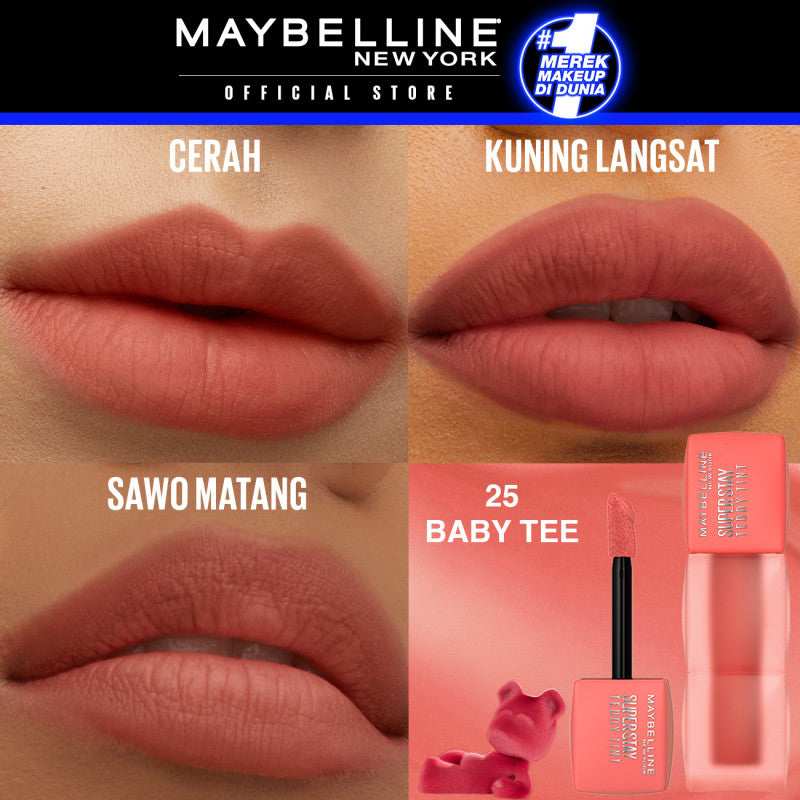 MAYBELLINE OFFICIAL Superstay Teddy Tint 5 mL - Teddy Soft Matte Tahan 12 Jam Lipstick Lipcream Lipstik Perfect Lip Tint