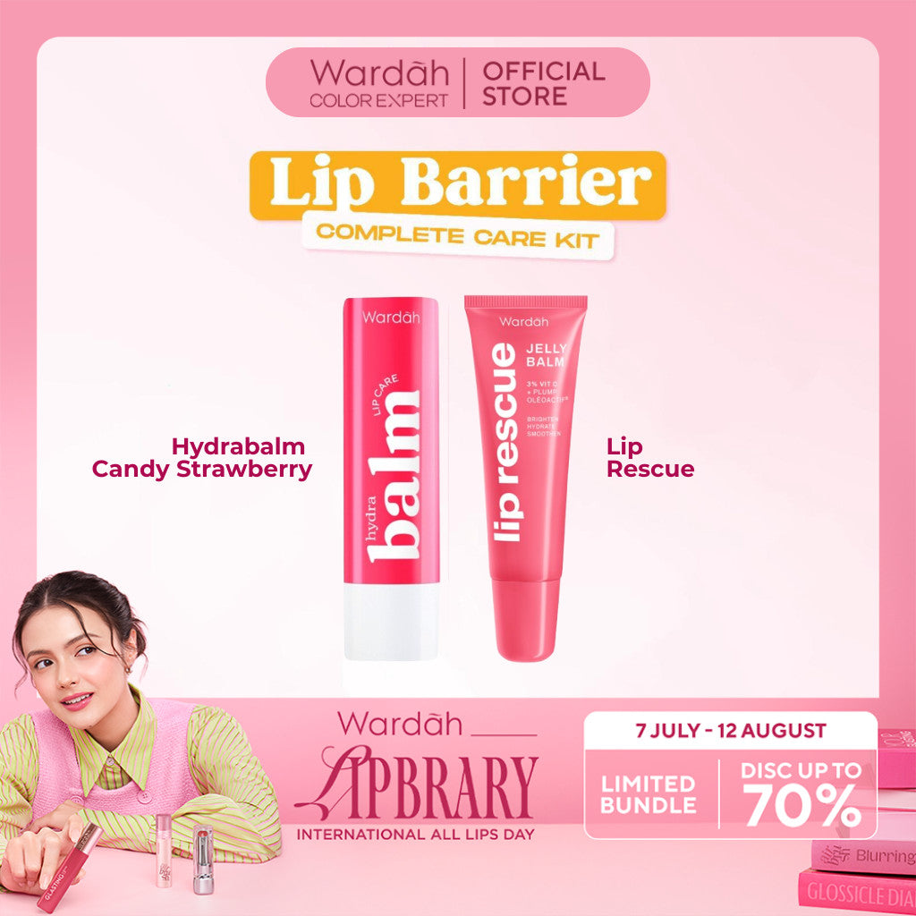 [LIMITED EDITION: 99K GET 4!] WARDAH Paket Lip Care - Hydrabalm Lip Care Peach Blossom, Lip Barrier Sunscreen SPF 30 PA+++, Lip Rescue Jelly Balm Dusty Rose FREE Rubber Keychain + BOX - Bundle Hadiah - Bundle Gifting - Bundle Self Care - Makeup