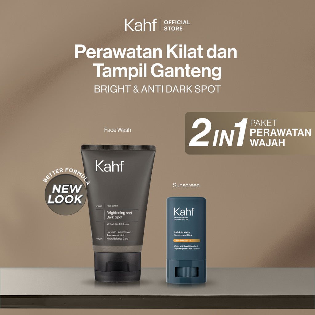 [KAHF BUNDLE 2IN1 PAKET PERAWATAN WAJAH : SKINCARE UNTUK COWOK YANG GAK PUNYA WAKTU PERAWATAN] Paket Perawatan Kilat & Tampil Ganteng (Face Wash + Sunscreen Stick) - Suitable for Daily Use