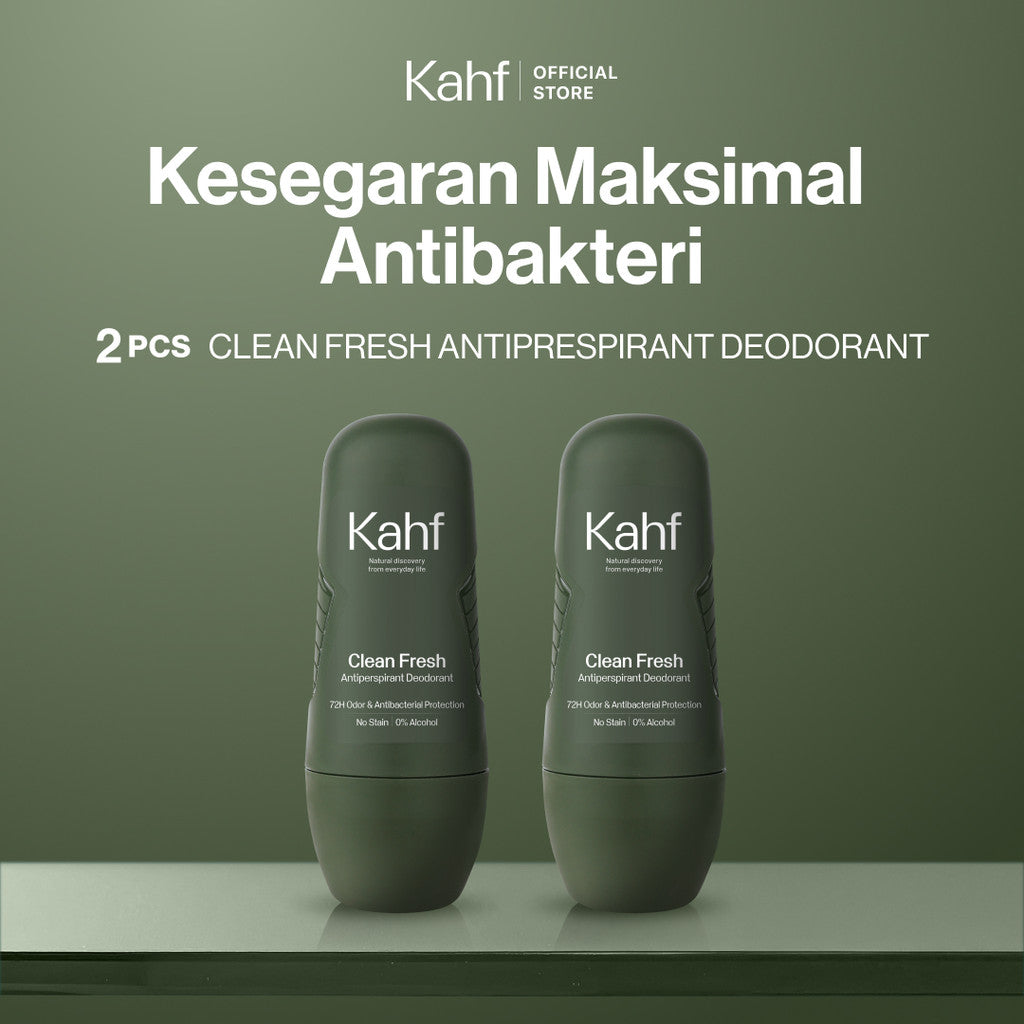 Kahf Clean Fresh Antiperspirant Deodorant Roll On 45 ml - Deodoran Pria Memberikan Perlindungan Ekstra Antibakteri, Kering Sepanjang Hari - Deo Anti Iritasi, Bebas Bau, Tahan Keringat, Wangi Seharian - Suitable for Daily Use
