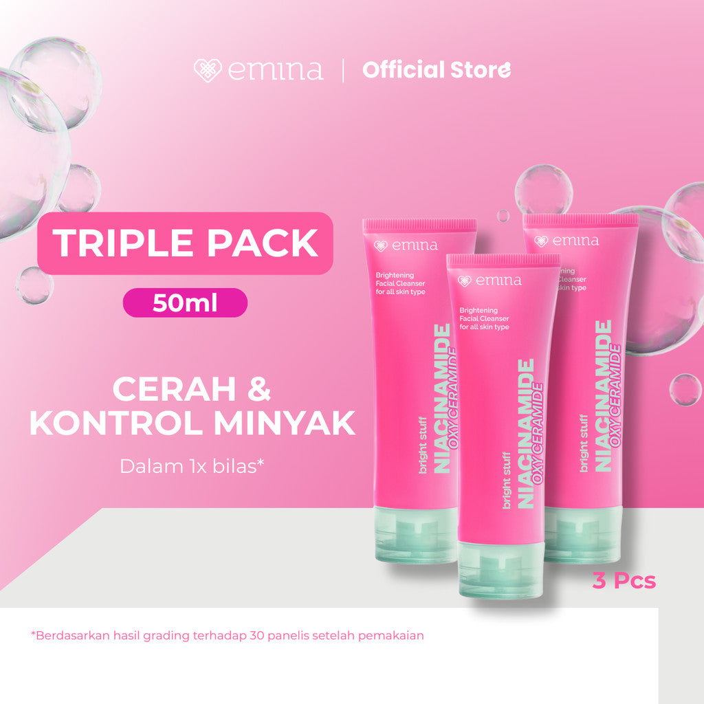 [SPECIAL 11.11] NEW! Emina Niacinamide Oxy Ceramide Brightening Face Wash 50ml 100ml - Sabun Muka Cerah, Glowing, Perbaiki Skin Barrier, Mengontrol Minyak Sebum, Lembab Tanpa Ketarik, Anti Kusam, Cocok untuk semua jenis kulit - Bright Stuff