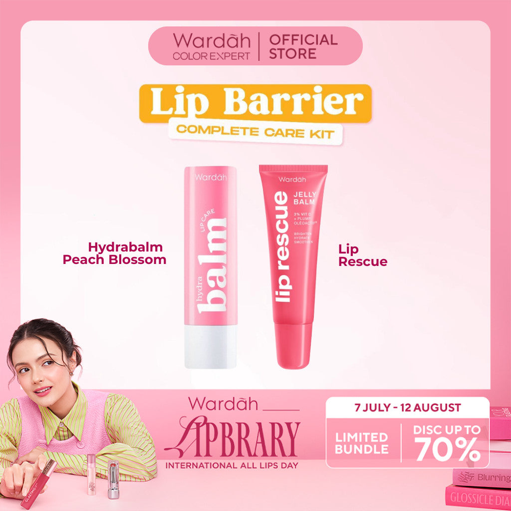 [LIMITED EDITION: 99K GET 4!] WARDAH Paket Lip Care - Hydrabalm Lip Care Peach Blossom, Lip Barrier Sunscreen SPF 30 PA+++, Lip Rescue Jelly Balm Dusty Rose FREE Rubber Keychain + BOX - Bundle Hadiah - Bundle Gifting - Bundle Self Care - Makeup
