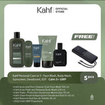 [KAHF BUNDLE 5IN1 PAKET PERAWATAN DAILY USE ESSENTIALS : WAJAH GLOWING, BADAN BERSIH, BEBAS KERINGAT, & WANGI SEHARIAN] Paket Personal Care (Face Wash + Sunscreen + Body Wash + Deodorant + Eau de Toilette) - Suitable for Daily Use