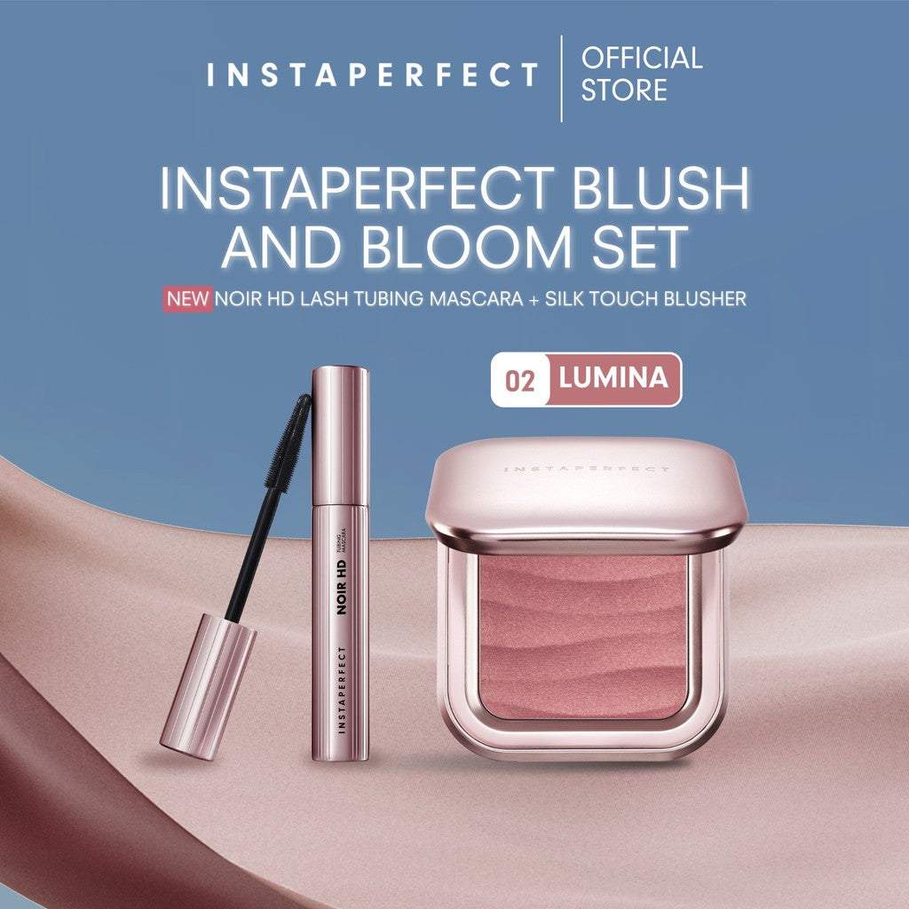 Instaperfect Blush & Bloom Set Make Up- Silk Touch Blusher + Noir HD Lash Tubing Mascara (Mascara Peel off Bulu Mata High Definition dengan Hasil Lentik Natural)- Blush On, Perona Pipi