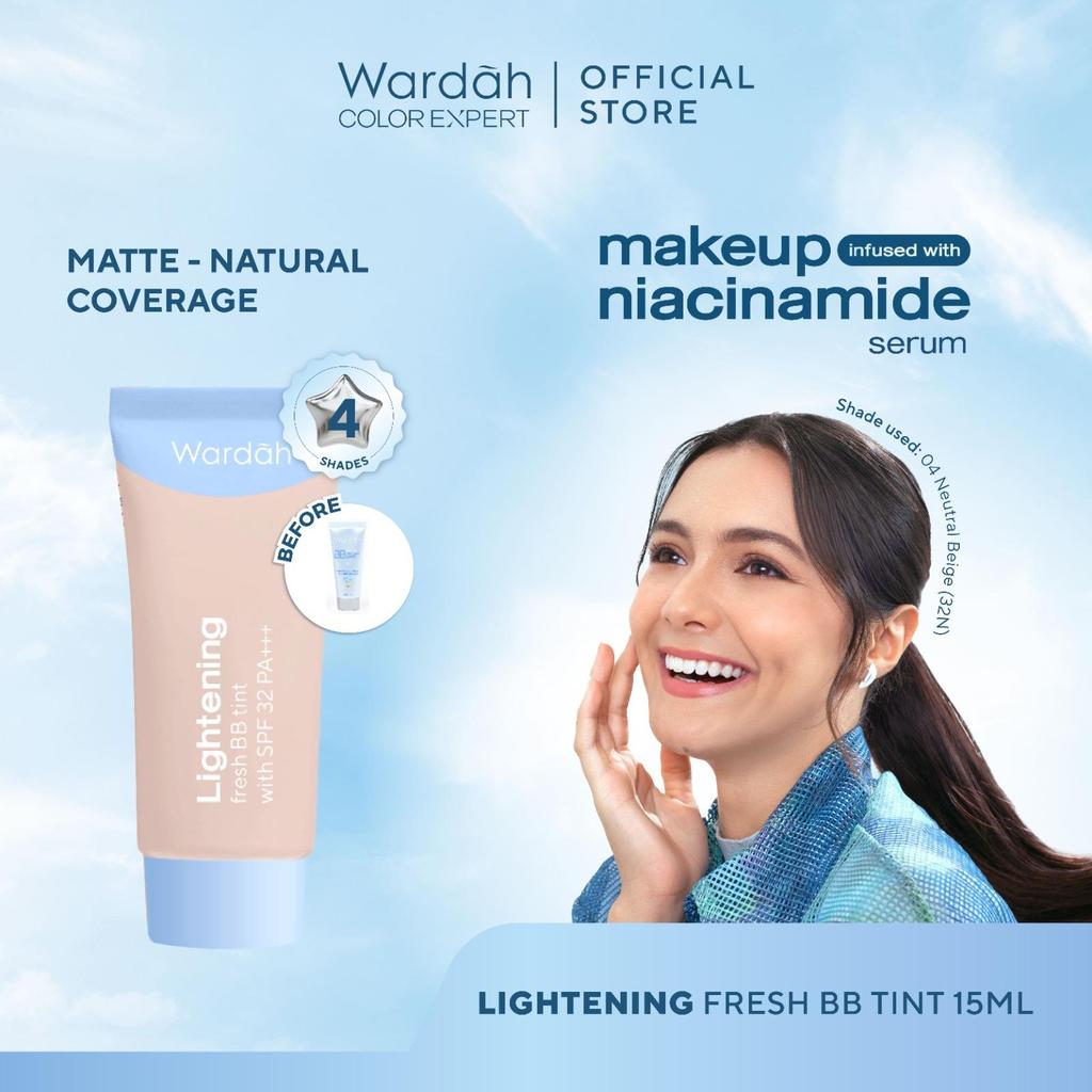 WARDAH Lightening Fresh BB Tint 15ml - Base Makeup Super Ringan yang Diformulasikan dengan SPF 32 PA+++ dan Serum Niacinamide Untuk Hasil Makeup Flawless dan Cerah - Foundation - Tahan Air & Keringat - Tahan Lama- Makeup