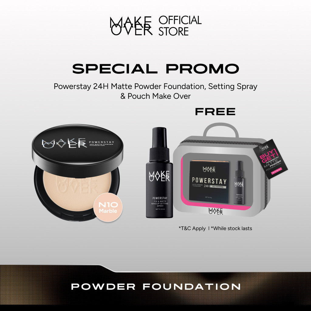[SPECIAL 11.11] MAKE OVER Powerstay 24H Matte Powder Foundation - Bedak Padat High Coverage Ringan Compact Flawless Make Up Tahan Lama 24 Jam Non-Comedogenic BEST SELLER Poreless Somethin Time Less w Maybe Euphoria Blurring