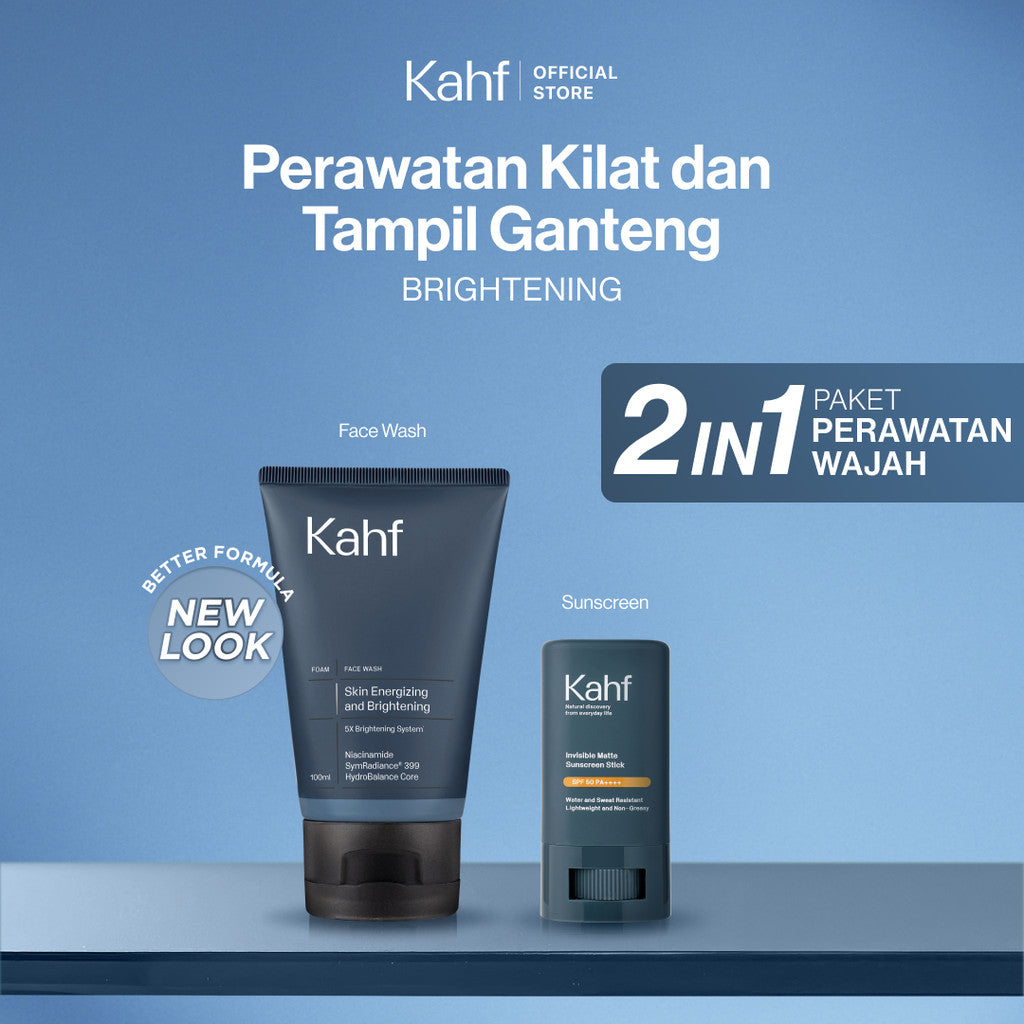 [KAHF BUNDLE 2IN1 PAKET PERAWATAN WAJAH : SKINCARE UNTUK COWOK YANG GAK PUNYA WAKTU PERAWATAN] Paket Perawatan Kilat & Tampil Ganteng (Face Wash + Sunscreen Stick) - Suitable for Daily Use