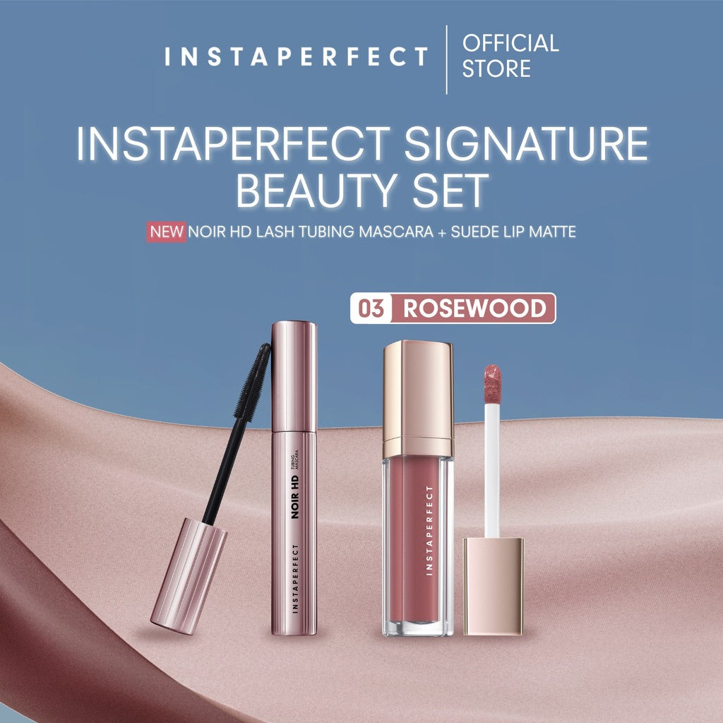Instaperfect Signature Beauty Set: Bundle Suede Lip Matte + Noir HD Lash Tubing Mascara- Beauty Make Up Set untuk tampilan flawless- Mascara Peel Off - Lip Cream- Lip Matte