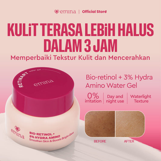 NEW! Emina Water Bio-Retinol Gel Moisturizer 30g - Moisturizer Anti Penuaan, Memperbaiki Tekstur Kulit, Menghaluskan kulit, Menyamarkan Pori-Pori Wajah, Mencerahkan Kulit, dan Merawat kulit berjerawat, Pelembab Seringan Air, Bio-retinol & 3% Hydra Amino