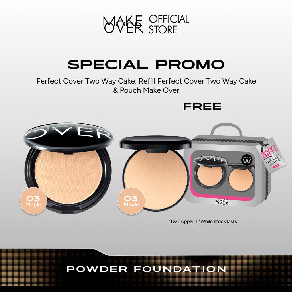 [SPECIAL 11.11] NEW! MAKE OVER Perfect Cover Powder Foundation - TWC Two Way Cake Cover Melt and Blur Powder 16H Blurring Velvet Smooth Finish Bedak Padat Compact High Coverage Ringan Wajah Flawless Make Up Tahan Lama Non-Comedogenic BEST SELLER