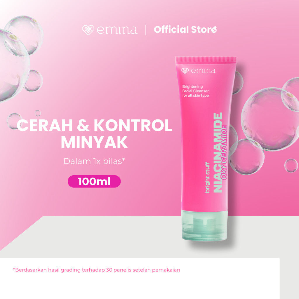 [SPECIAL 11.11] NEW! Emina Niacinamide Oxy Ceramide Brightening Face Wash 50ml 100ml - Sabun Muka Cerah, Glowing, Perbaiki Skin Barrier, Mengontrol Minyak Sebum, Lembab Tanpa Ketarik, Anti Kusam, Cocok untuk semua jenis kulit - Bright Stuff