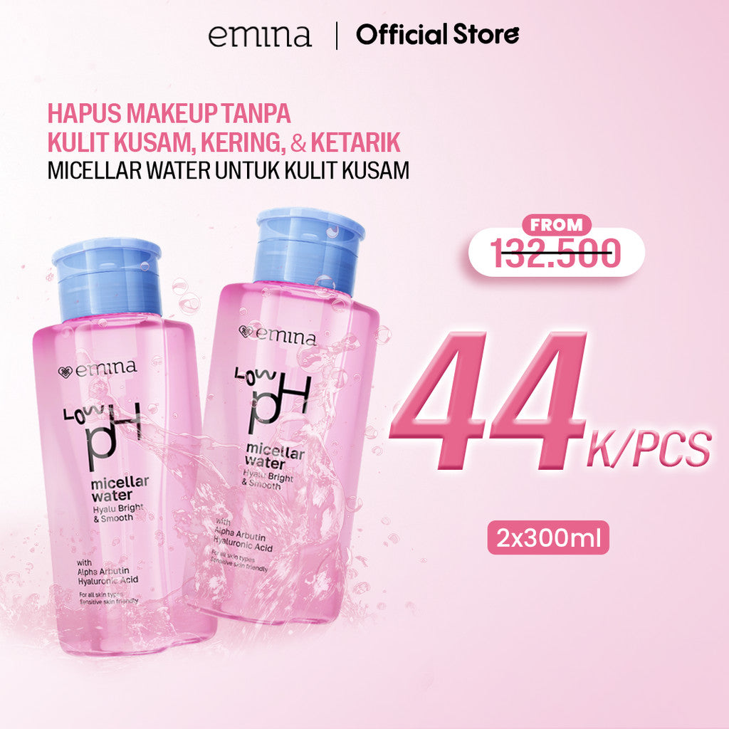 [SPECIAL 11.11] Emina Low pH Micellar Water Complete Series - Kering dan Kusam, Berminyak dan Berjerawat, Kulit Sensitif 125ml & 300ml | Pembersih Wajah Gentle Makeup Remover Double Cleansing Acne Skin Mencerahkan Menghaluskan Brightening Glowing