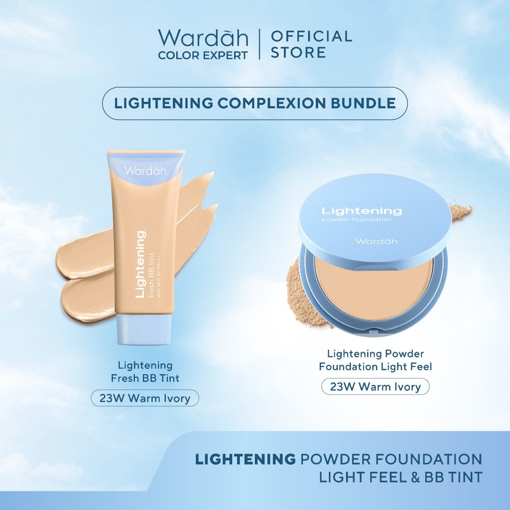 WARDAH Paket Lightening Powder Foundation Light Feel 12 g + Lightening Fresh BB Tint 30 ml - Makeup - Cocok dengan Cushion