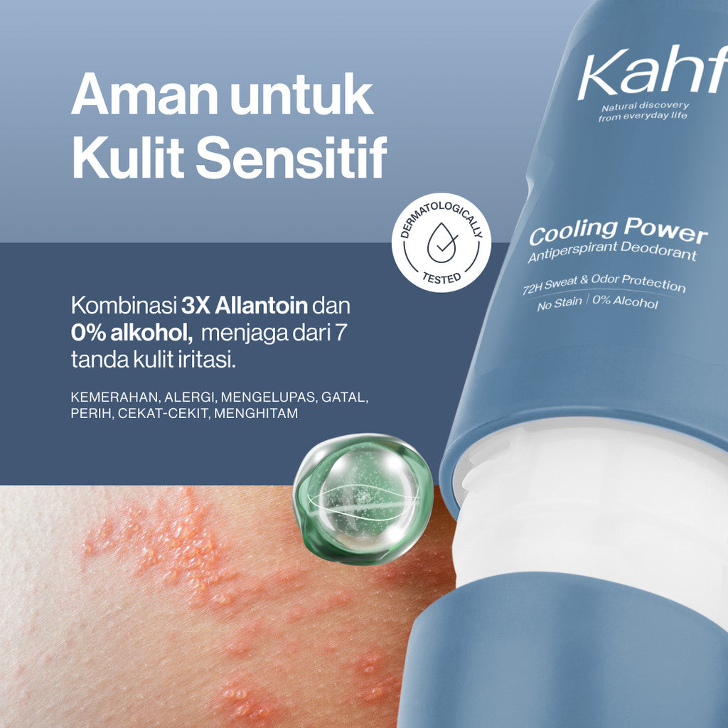 Kahf Cooling Power Antiperspirant Deodorant Roll On 45 ml - Deodoran Pria Memberikan Sensasi Dingin Instan, Kering Sepanjang Hari - Deo Anti Iritasi, Bebas Bau, Tahan Keringat, Wangi Seharian - Suitable for Daily Use