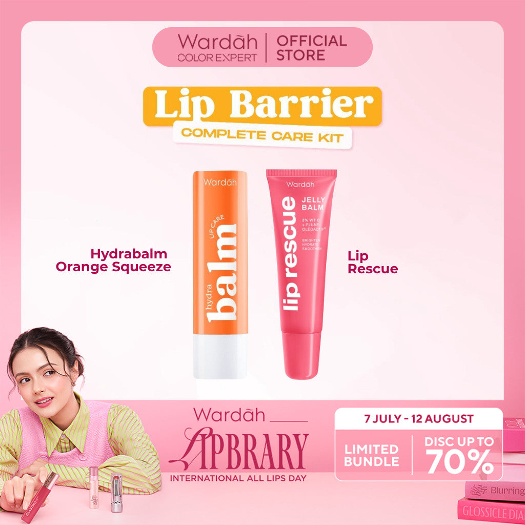 [LIMITED EDITION: 99K GET 4!] WARDAH Paket Lip Care - Hydrabalm Lip Care Peach Blossom, Lip Barrier Sunscreen SPF 30 PA+++, Lip Rescue Jelly Balm Dusty Rose FREE Rubber Keychain + BOX - Bundle Hadiah - Bundle Gifting - Bundle Self Care - Makeup