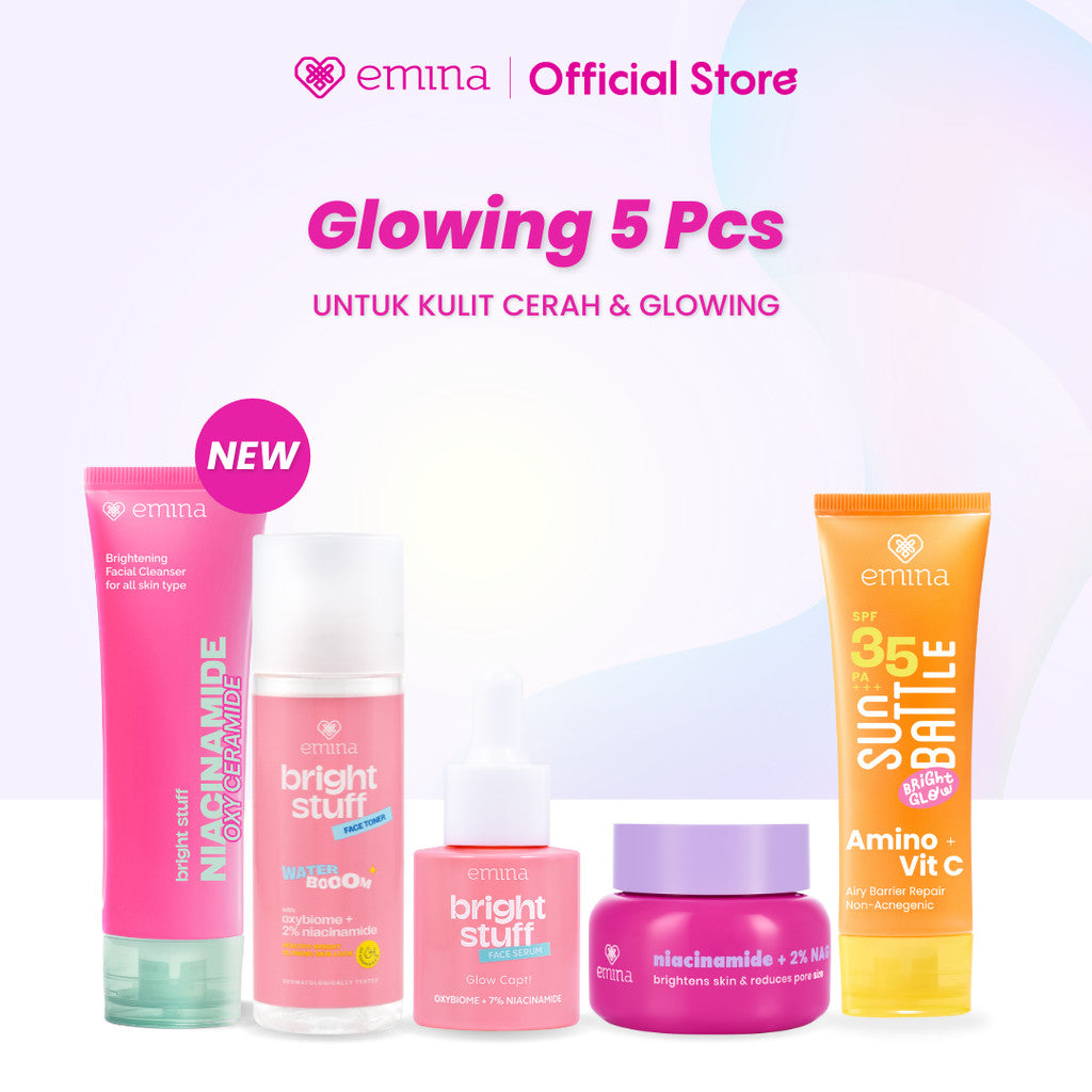 [SPECIAL 11.11] [BRIGHT GLOW SET] Emina Bundle All in 7in1 Face Wash + Exfo Toner + Toner + Serum + Moisturizer Gel + Brightening + Sunscreen Low pH Micellar Water Bright Smooth