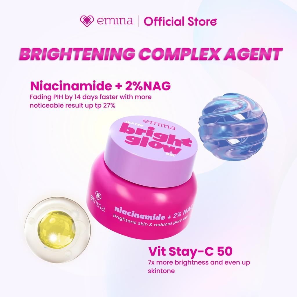 [SPECIAL 11.11] Emina Water Gel Moisturizer 30g | Mencerahkan & Mengurangi Flek Hitam | 48H Menjaga Kelembapan, Memperkuat Skin Barrier Mengurangi, Jerawat, dan Meredakan Kemerahan, Kulit Glowing, Mengandung Niacinamide, dan Vitamin C