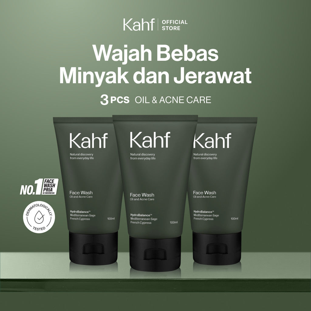 [SPECIAL 11.11 : B3G4 - KAHF BUNDLE 3IN1 PAKET FACIAL WASH] Triple Pack Face Wash 100 ml - Sabun Cuci Muka Pria Brightening, Acne, Oily, Comedo, Sensitive Skin - Wajah Glowing, Jerawat Hilang, Bebas Minyak - Gentle Cleanser Low pH for Daily Use