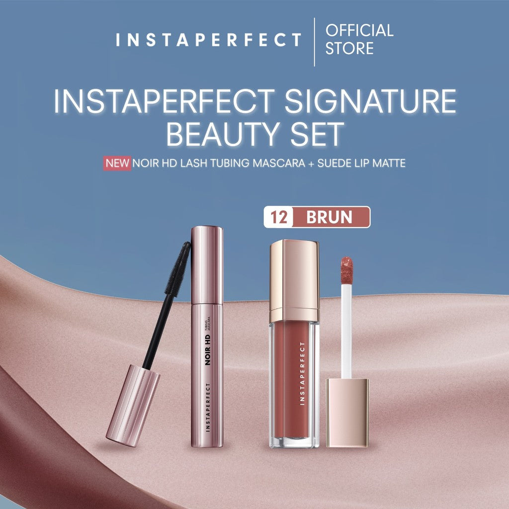 Instaperfect Signature Beauty Set: Bundle Suede Lip Matte + Noir HD Lash Tubing Mascara- Beauty Make Up Set untuk tampilan flawless- Mascara Peel Off - Lip Cream- Lip Matte