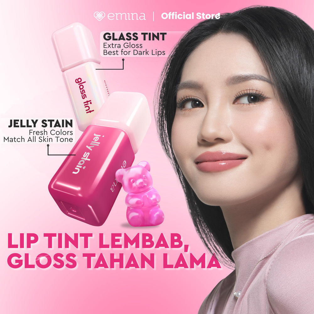 [SPECIAL 11.11] Emina Jelly Stain & Glass Tint - Lip Tint Korea Glossy Ombre Tahan 12 Jam Ringan Longlasting Transferproof SPF 25 Vitamin E Makeup Lip Stain Lembab Lipgloss Lip Matte Lipstick Lip Care Anak Sekolah