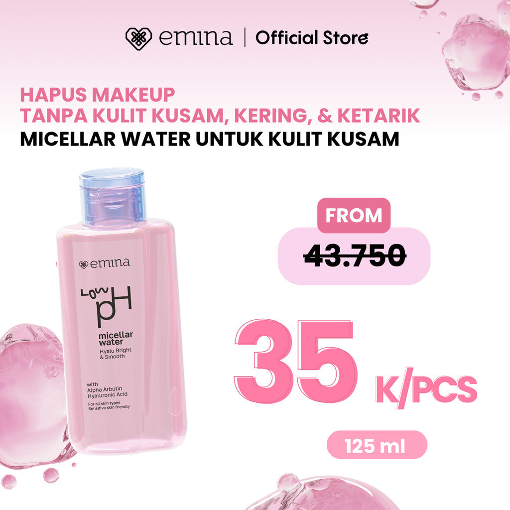 [SPECIAL 11.11] Emina Low pH Micellar Water Complete Series - Kering dan Kusam, Berminyak dan Berjerawat, Kulit Sensitif 125ml & 300ml | Pembersih Wajah Gentle Makeup Remover Double Cleansing Acne Skin Mencerahkan Menghaluskan Brightening Glowing