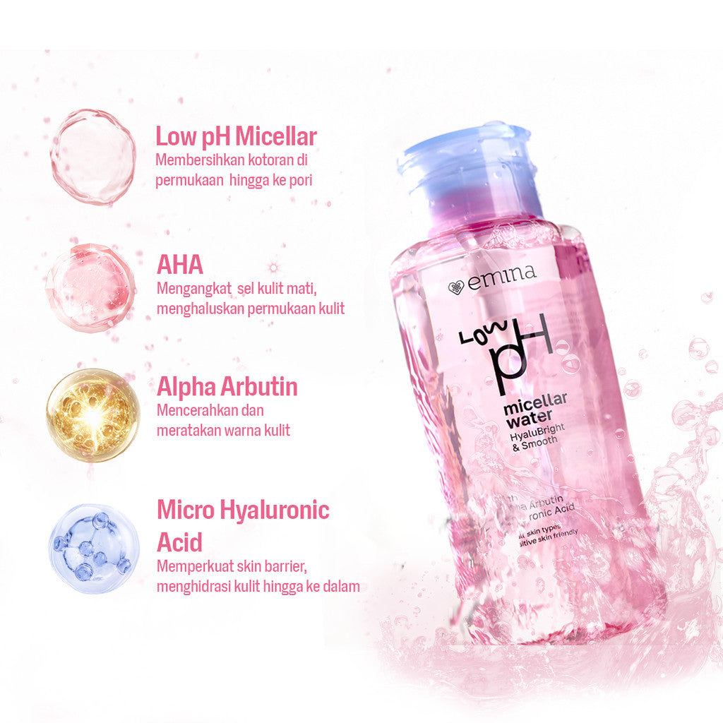 [SPECIAL 11.11] Emina Low pH Micellar Water Complete Series - Kering dan Kusam, Berminyak dan Berjerawat, Kulit Sensitif 125ml & 300ml | Pembersih Wajah Gentle Makeup Remover Double Cleansing Acne Skin Mencerahkan Menghaluskan Brightening Glowing