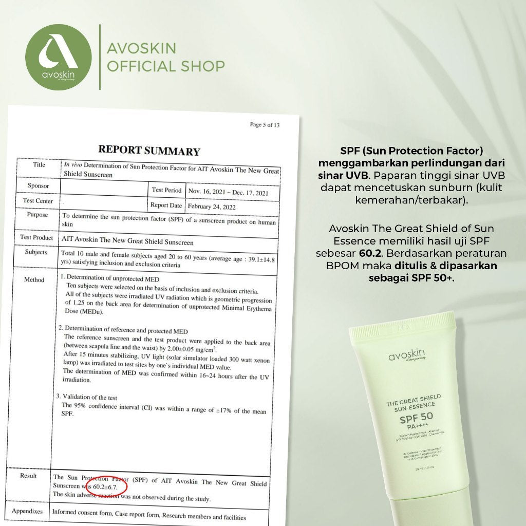 [SPECIAL PRICE] Sunscreen Avoskin The Great Shield SPF 50 PA++++ 5ml-Kulit Berminyak Finish Matte