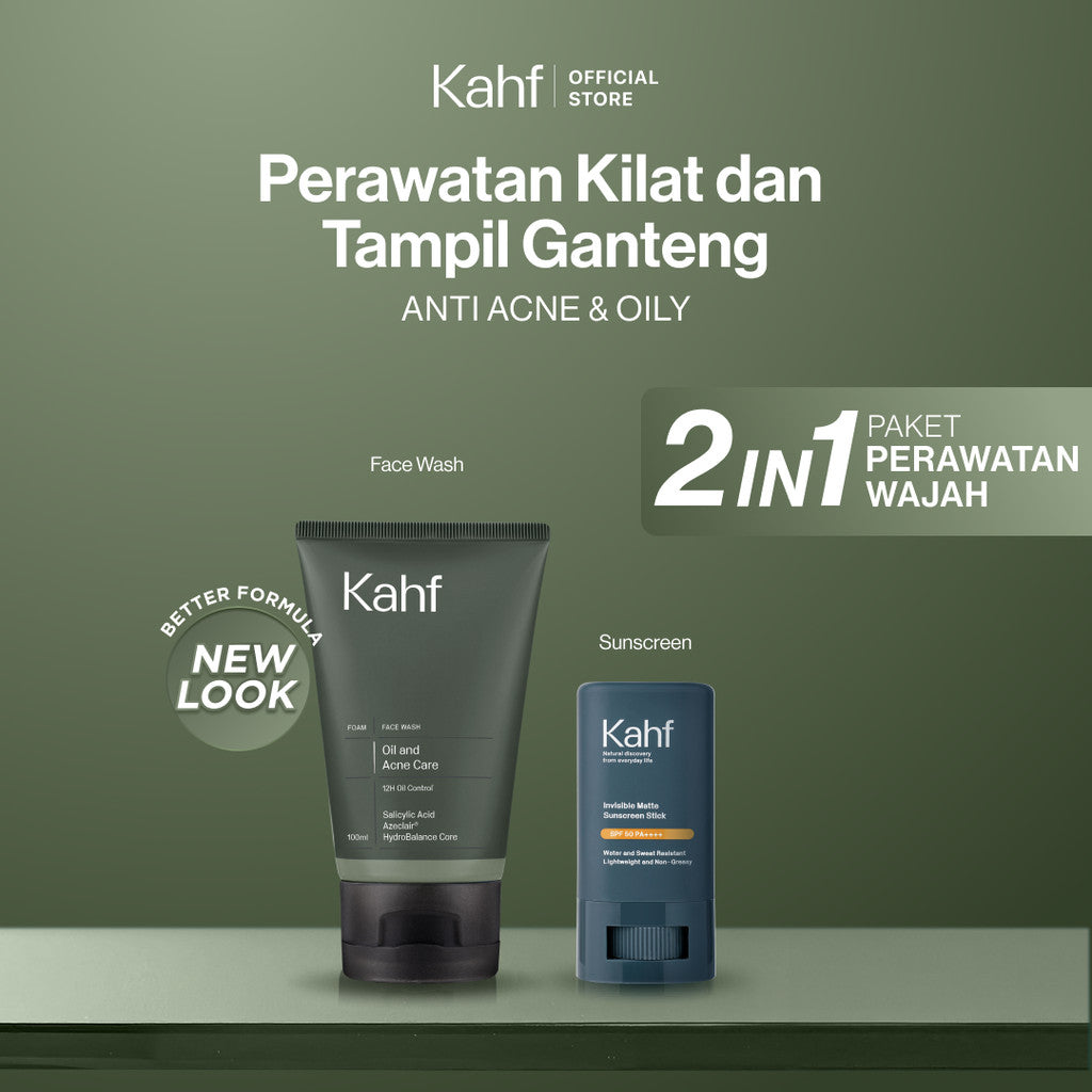 [KAHF BUNDLE 2IN1 PAKET PERAWATAN WAJAH : SKINCARE UNTUK COWOK YANG GAK PUNYA WAKTU PERAWATAN] Paket Perawatan Kilat & Tampil Ganteng (Face Wash + Sunscreen Stick) - Suitable for Daily Use