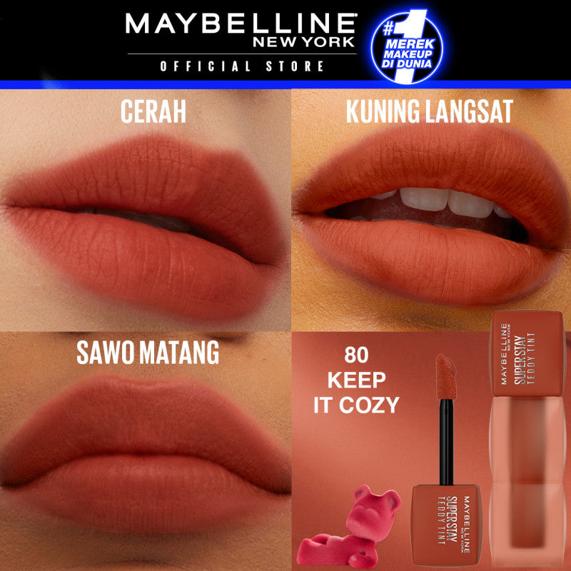 MAYBELLINE OFFICIAL Superstay Teddy Tint 5 mL - Teddy Soft Matte Tahan 12 Jam Lipstick Lipcream Lipstik Perfect Lip Tint