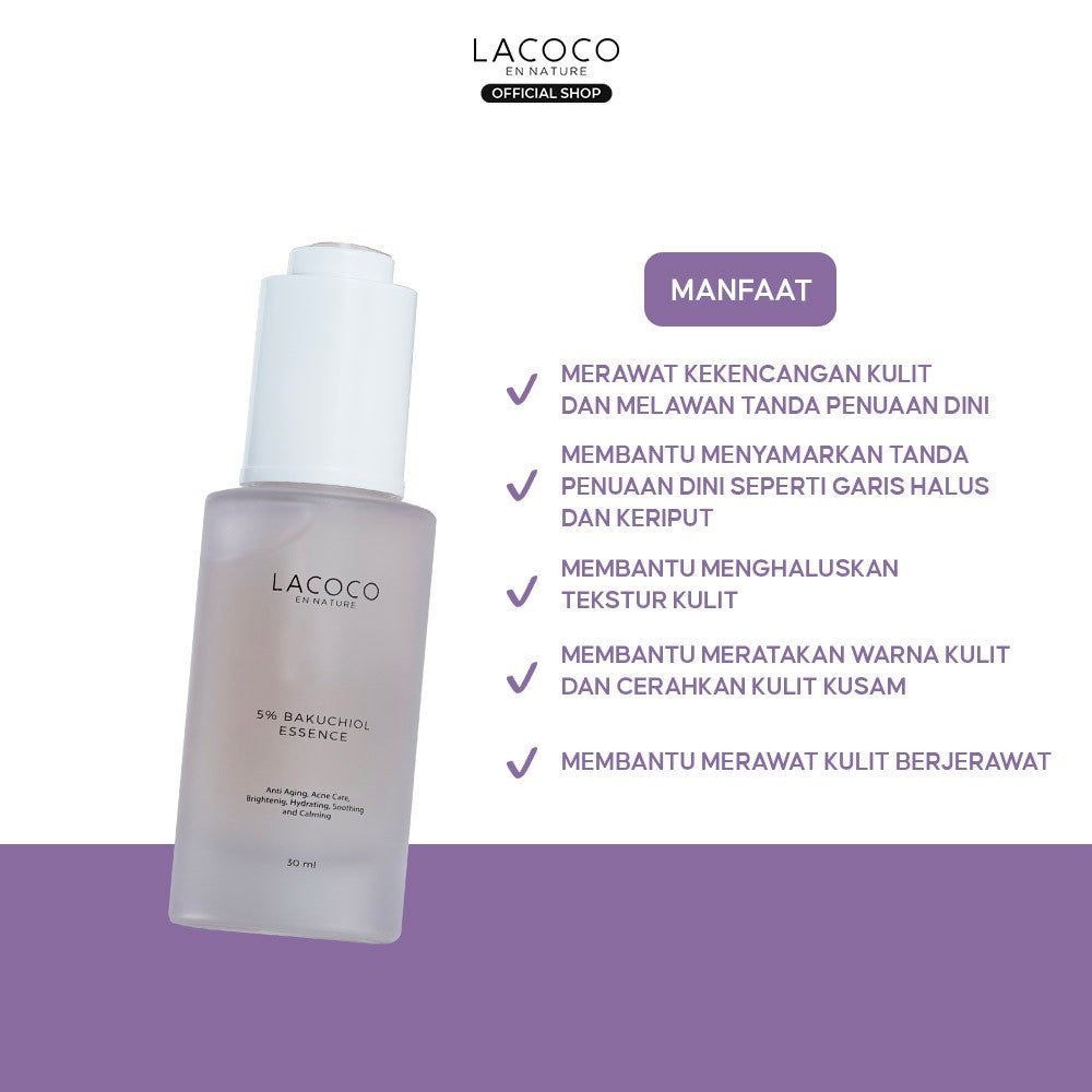 [SPECIAL PRICE 111K] [Twin Pack] Lacoco 5% Bakuchiol Essence 30ml Retinol Alami Anti Aging/Menyamarkan tampilan garis halus dan kerutan - ED 06/26