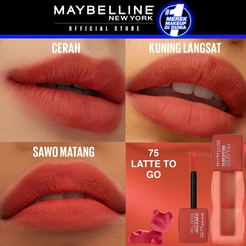 MAYBELLINE OFFICIAL Superstay Teddy Tint 5 mL - Teddy Soft Matte Tahan 12 Jam Lipstick Lipcream Lipstik Perfect Lip Tint