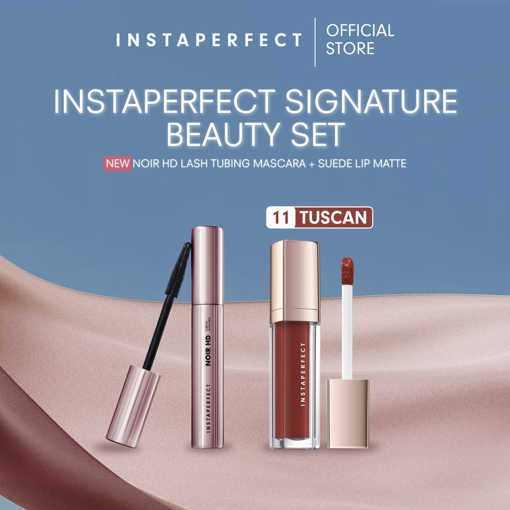 Instaperfect Signature Beauty Set: Bundle Suede Lip Matte + Noir HD Lash Tubing Mascara- Beauty Make Up Set untuk tampilan flawless- Mascara Peel Off - Lip Cream- Lip Matte