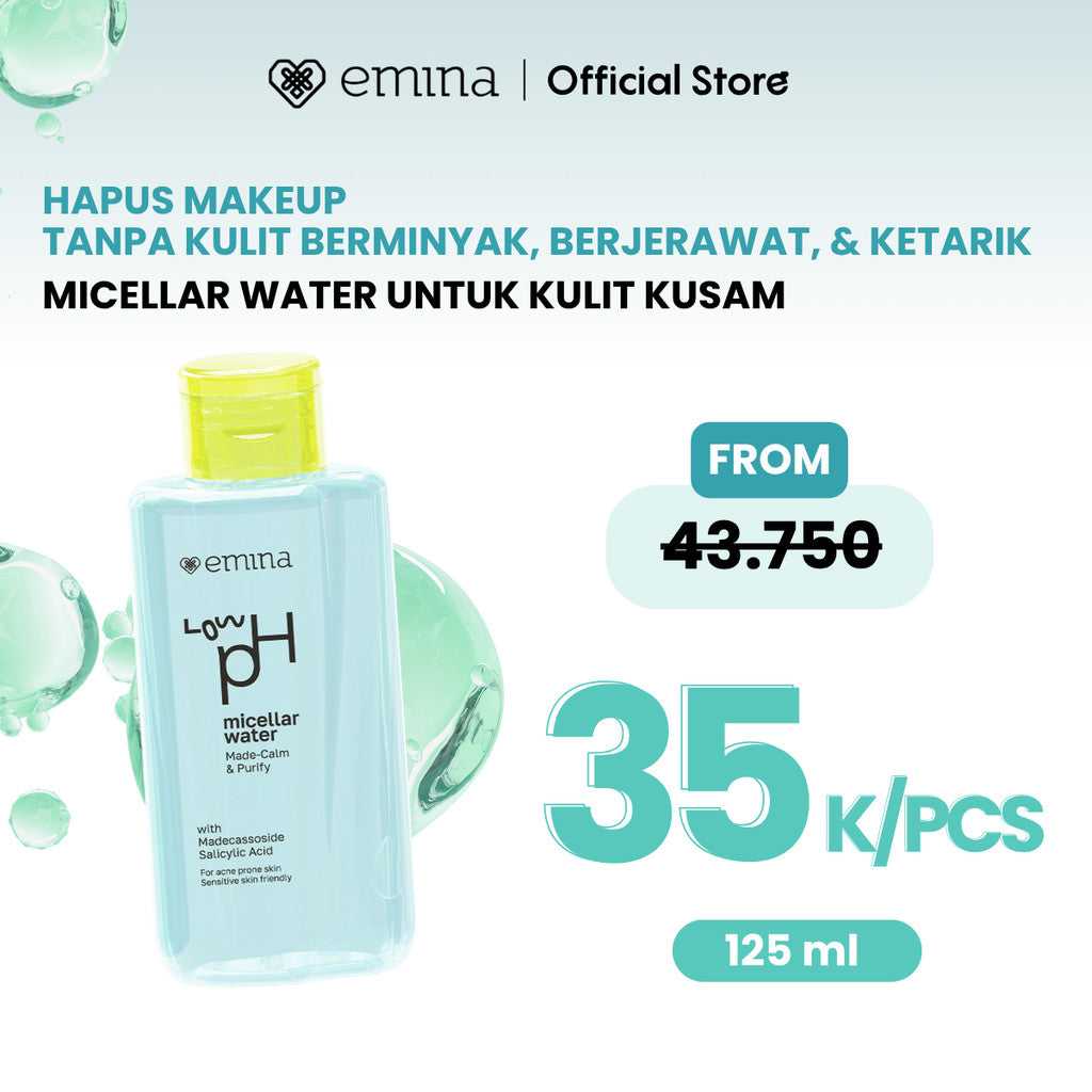 [SPECIAL 11.11] Emina Low pH Micellar Water Complete Series - Kering dan Kusam, Berminyak dan Berjerawat, Kulit Sensitif 125ml & 300ml | Pembersih Wajah Gentle Makeup Remover Double Cleansing Acne Skin Mencerahkan Menghaluskan Brightening Glowing