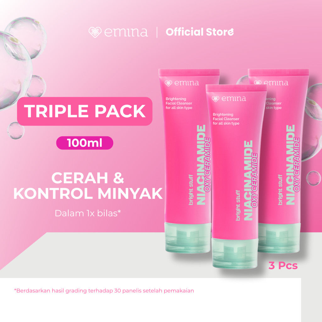 [SPECIAL 11.11] NEW! Emina Niacinamide Oxy Ceramide Brightening Face Wash 50ml 100ml - Sabun Muka Cerah, Glowing, Perbaiki Skin Barrier, Mengontrol Minyak Sebum, Lembab Tanpa Ketarik, Anti Kusam, Cocok untuk semua jenis kulit - Bright Stuff