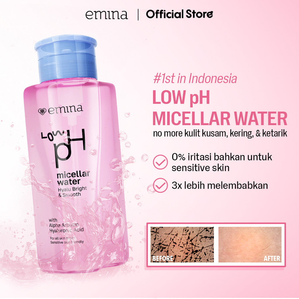 [SPECIAL 11.11] Emina Low pH Micellar Water Complete Series - Kering dan Kusam, Berminyak dan Berjerawat, Kulit Sensitif 125ml & 300ml | Pembersih Wajah Gentle Makeup Remover Double Cleansing Acne Skin Mencerahkan Menghaluskan Brightening Glowing