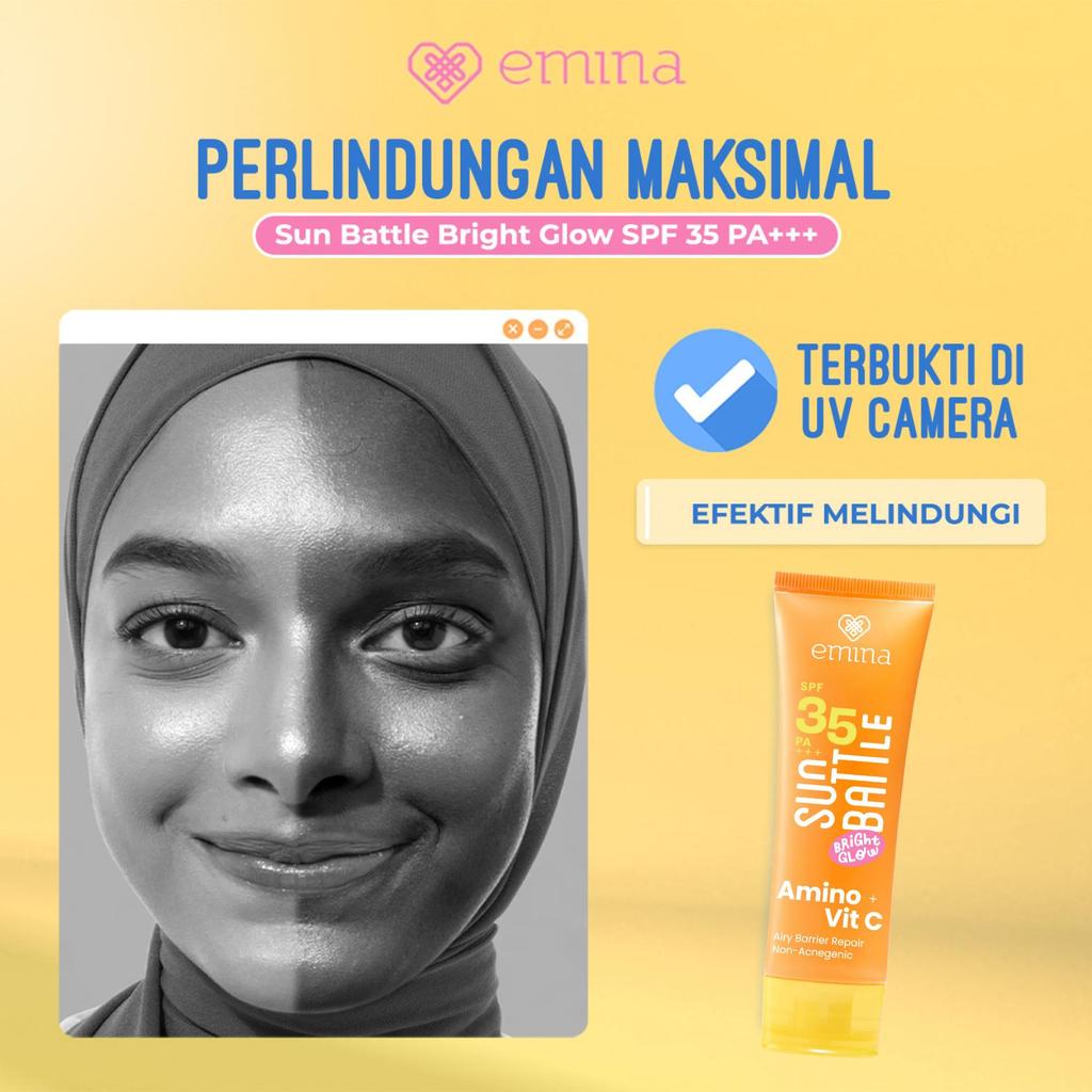 [SPECIAL 11.11] Emina Sun Battle Bright Glow SPF 35 PA+++ - Sunscreen Serum Amino Vitamin C - Cerah, Ringan, Hydrating [Teruji In Vivo] Non acnegenic & Non Comedogenic. Cocok semua jenis kulit