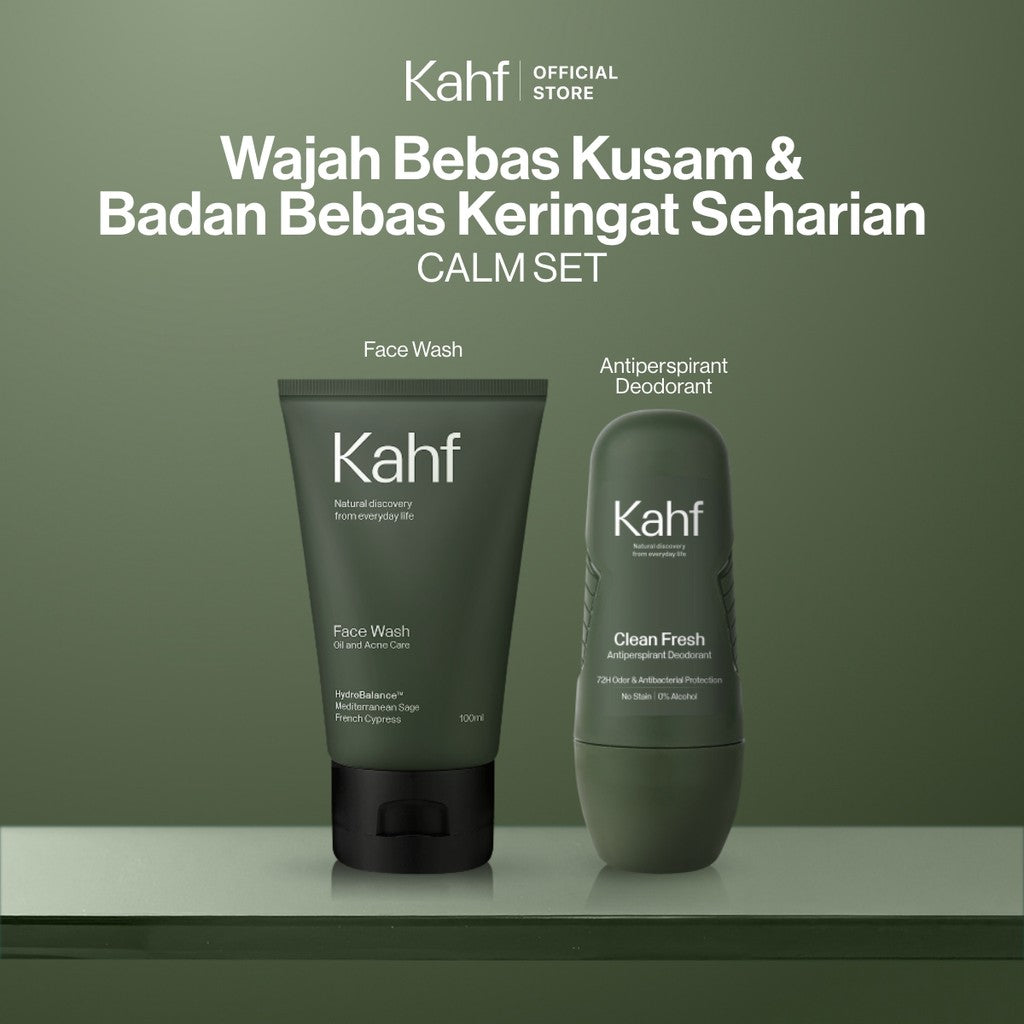 [KAHF BUNDLE 2IN1 PAKET PERAWATAN DAILY USE ESSENTIALS : WAJAH BEBAS KUSAM & BADAN BEBAS KERINGAT SEHARIAN] Paket Personal Care (Face Wash + Deodorant) - Suitable for Daily Use - Purify Set