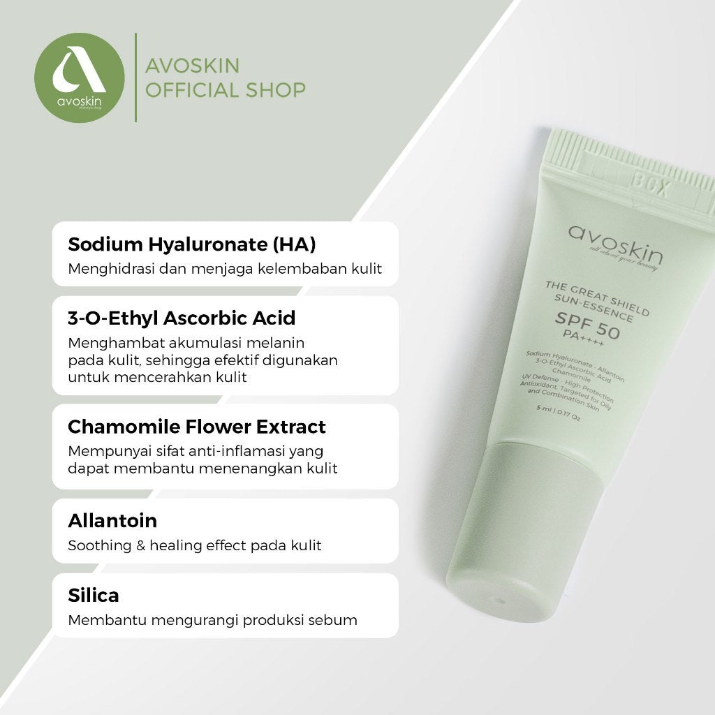 [SPECIAL PRICE] Sunscreen Avoskin The Great Shield SPF 50 PA++++ 5ml-Kulit Berminyak Finish Matte