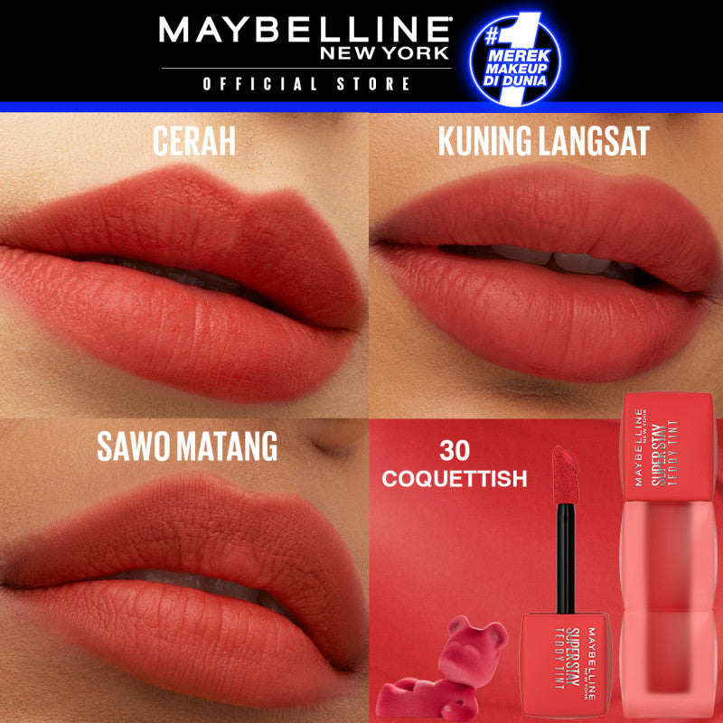 MAYBELLINE OFFICIAL Superstay Teddy Tint 5 mL - Teddy Soft Matte Tahan 12 Jam Lipstick Lipcream Lipstik Perfect Lip Tint